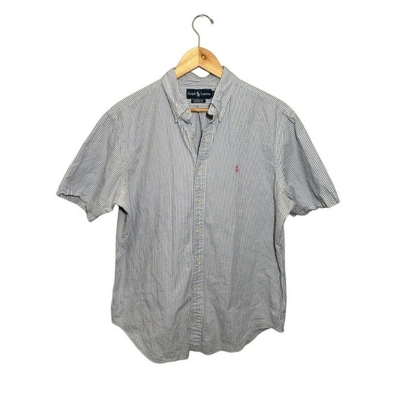 Polo Ralph Lauren Other - Polo Ralph Lauren Shirt Mens Classic Fit Seersucker Stripe Blue Pink Pony Large